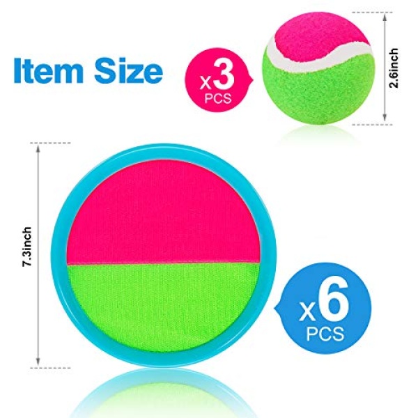 Toss and Catch Ball Set, Catch Game Toys for Kids, Beach Toys Paddle Ball Game Set with 6 Paddles and 3 Balls, Perfect Outdoor Games Sets Playground Sets for Backyards for Kids/Adults/Family - Image 5