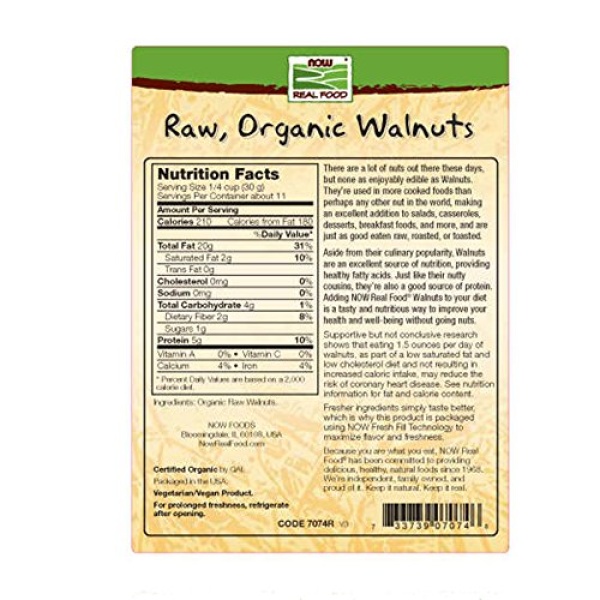 NOW Foods, Certified Organic Walnuts, Raw and Unsalted, Halves and Pieces, Good Source of Protein and Healthy Fatty Acids, Certified Non-GMO, 12-Ounce (Packaging May Vary) - Image 8