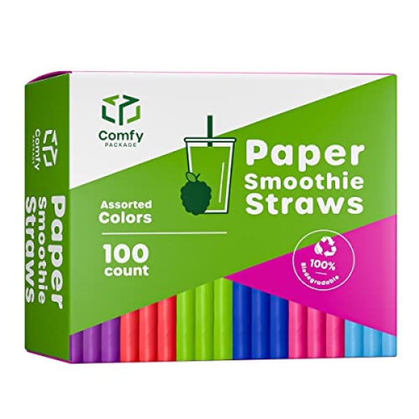 Paper Jumbo Smoothie Straws,100% Biodegradable [100 Pack] Assorted Colors…