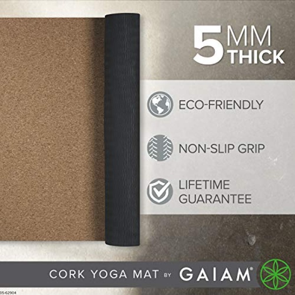 Gaiam Yoga Mat Cork - Great for Hot Yoga, Pilates (68-Inch x 24-Inch x 5mm Thick) - Image 5