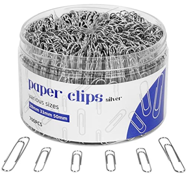 CToN 700 Pcs Paper Clips Assorted Sizes, Silver Paperclips for Office Home School and Personal Use(28 mm, 33mm, 50 mm)