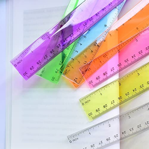 Color Transparent Ruler Plastic Rulers - Ruler 12 inch, Kids Ruler for School, Ruler with Centimeters, Millimeter and Inches, Assorted Colors, Clear Rulers, 7 Pack School Rulers - Image 6