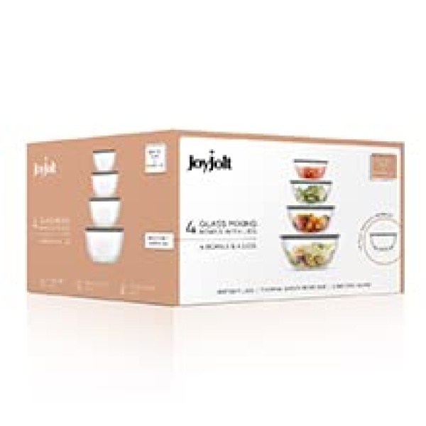 JoyJolt Kitchen Mixing Bowls - 8pc Glass Bowls with Lids Set – Neat Nesting Bowls - Large Mixing Bowl Set Batter Bowl - Cooking Bowls - Storage Bowls with Lids and Big Salad Bowl with BPA-Free Lids - Image 4