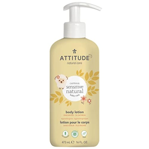 ATTITUDE Body Lotion for Baby, EWG Verified, Plant and Mineral-Based Ingredients, Vegan and Cruelty-free Personal Care Products, Hypoallergenic, Sensitive Skin, Unscented, 16 Fl Oz