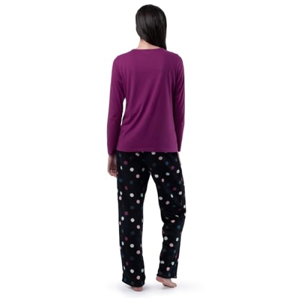 Fruit of the Loom Women's Sueded Jersey Crew Top and Fleece Pant Sleep Set, Berry/Multi Confetti - Image 8