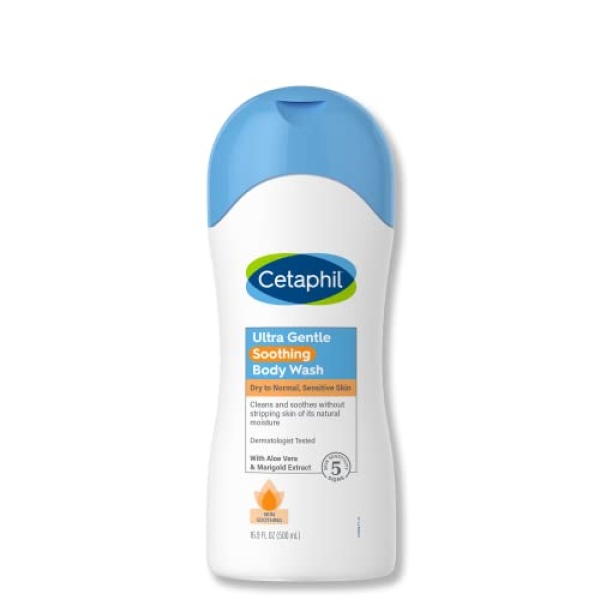 Cetaphil Ultra Gentle Refreshing Body Wash, For Dry to Normal, Sensitive Skin, 16.9oz, with Aloe Vera, Calendula, Vitamin B5, Hypoallergenic, Fragrance Free, Dermatologist Tested