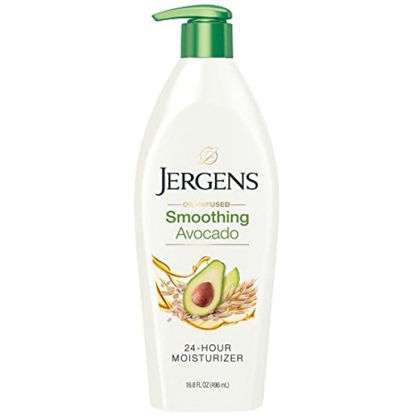 Jergens Oil-Infused Smoothing Avocado Moisturizer, 16.8 Fluid Ounces, with Avocado Oil and Oat Extract, for Visibly Replenished Skin, for All Skin Types