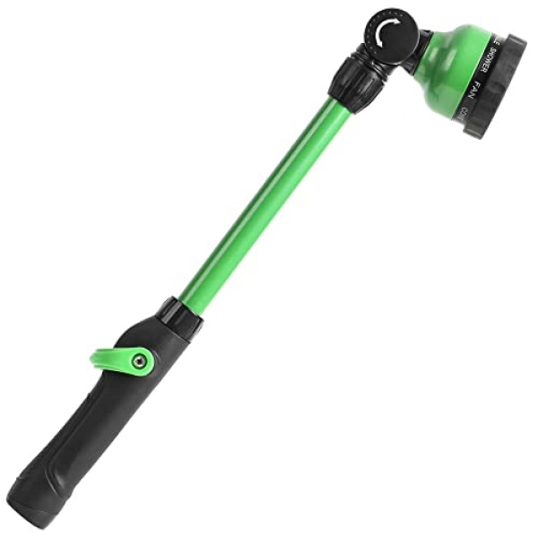 STYDDI 9-Pattern 18-Inch Watering Wand, Metal Garden Watering Wand with Pivoting Head and Thumb Control, 18" Garden Hose Turret Wand Sprayer for Hanging Baskets and Shrubs, Flower, Plant, Green