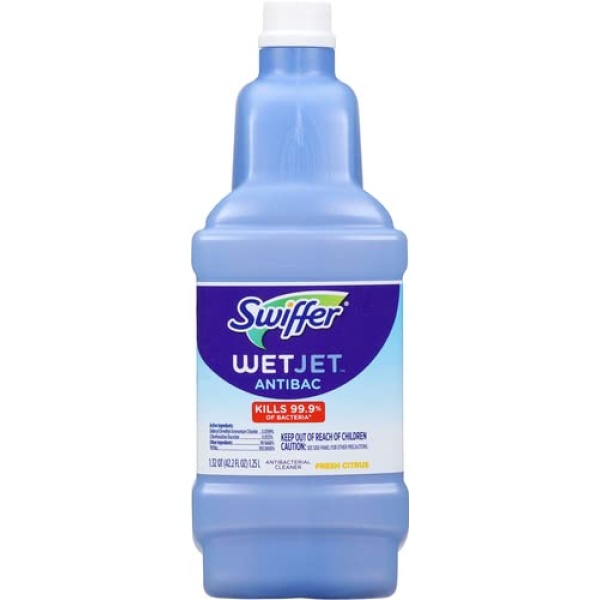 Swiffer WetJet Antibacterial Solution Refill for Floor Mopping and Cleaning, All Purpose Multi Surface Floor Cleaning Solution, Fresh Citrus Scent, 1.25 Liters