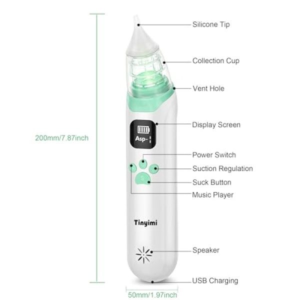 Baby Nasal Aspirator - Safe, Quick, and Hygienic Nose Cleaner with Pause, Music, and Light Soothing Functions - 3 Silicone Tips, Adjustable Suction Level - Image 2