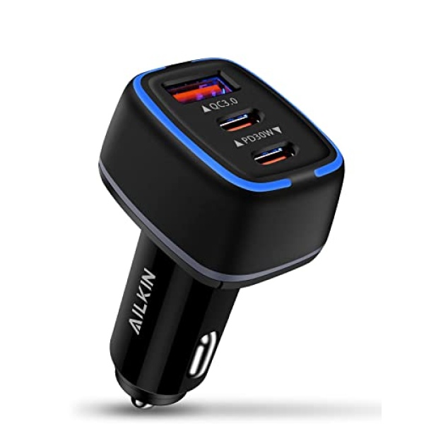 78W USB C Car Charger, Super Fast Charging Cigarette Lighter Adapter, 3 Port Power Delivery Auto Cargador for Samsung Galaxy S22 Ultra, Apple iPhone 14 Pro Max 13, iPad, Google Pixel, Kindle Fire, PS5