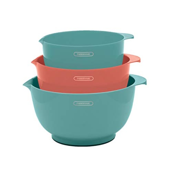 Farberware Professional Plastic Mixing Bowls, Set of 3 (Aqua Coral),1.9 liters