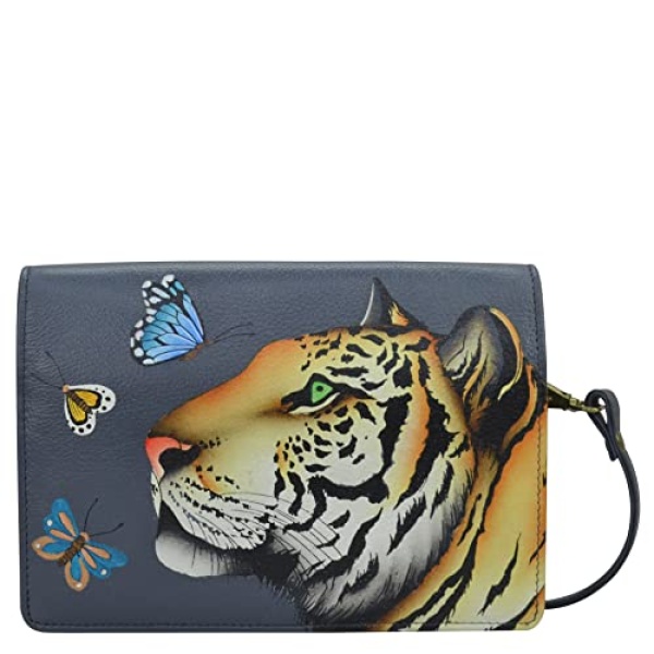 Anna by Anuschka Women’s Hand-Painted Genuine Leather Two Fold Wallet On a String - Royal Tiger