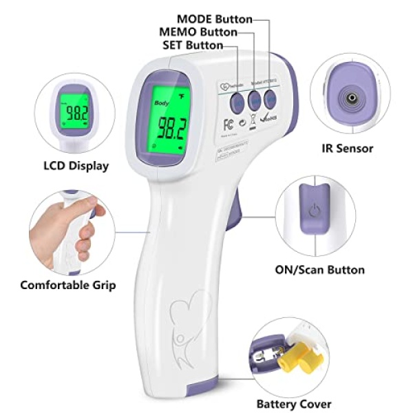 Digital Thermometer for Adults and Kids, No Touch Forehead Thermometer for Baby, 2 in 1 Body Surface Mode Infrared Thermometer with Fever Alarm and Instant Accuracy Readings - Image 2