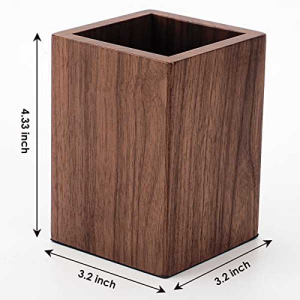 MaxGear Pen Holder for Desk Premium Walnut Pencil Holder Pen Cup Makeup Brush Holder Desk Accessories & Workspace Organizers for Home, School & Office - Image 4