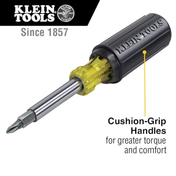 Klein Tools 32500 11-in-1 Screwdriver / Nut Driver Set, 8 Bits (Phillips, Slotted, Torx, Square), 3 Nut Driver Sizes, Cushion Grip Handle - Image 7