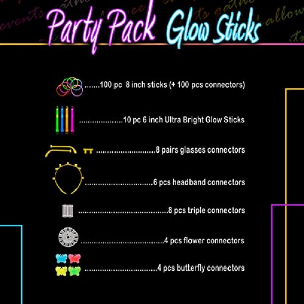 Glow Sticks Party Pack - 240 PCS That Includes, 100 Pcs 8 Inch Glow sticks,10 Pcs Ultra-Bright 6 Inch Glow Sticks, And All Exciting Accessories – Create Glow In The Dark Necklaces, Bracelets, Glasses, Headbands, Balls, Flowers And Much More, Neon Light St - Image 9