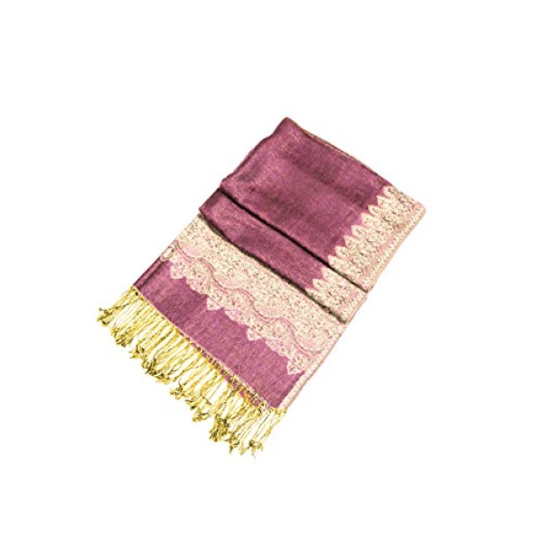 Sakkas Border Pattern Layered Reversible Woven Pashmina Shawl Scarf Wrap Stole - Mauve - Image 6