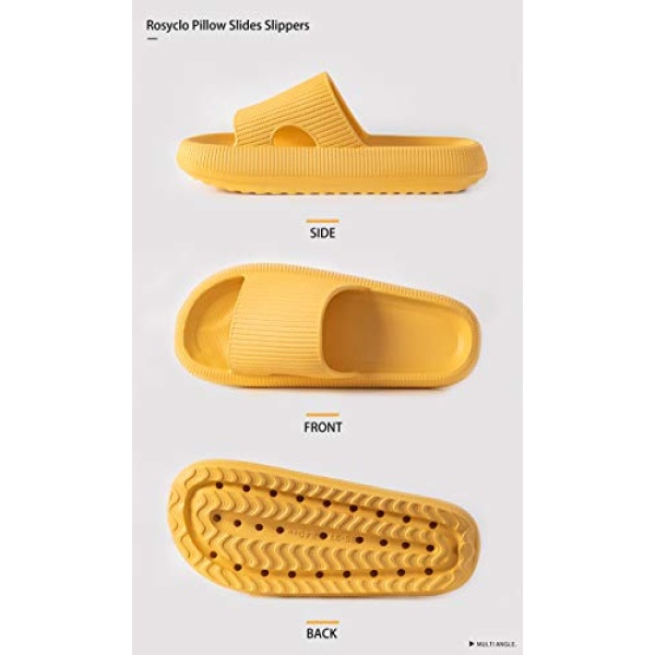 rosyclo Cloud Slippers for Women and Men, Massage Shower Bathroom Non-Slip Quick Drying Open Toe Super Soft Comfy Thick Sole Home House Cloud Cushion Slide Sandals for Indoor Outdoor Size 6 7 Yellow - Image 2