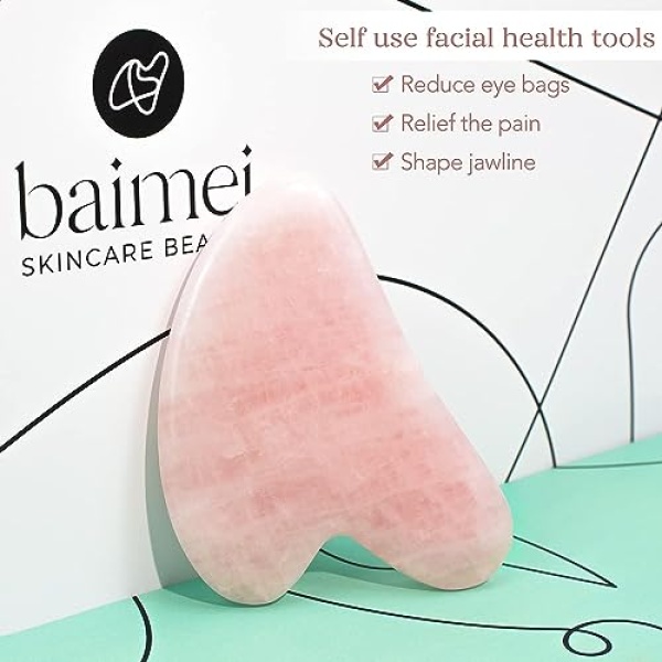 BAIMEI Gua Sha Facial Tool for Self Care, Massage Tool for Face and Body Treatment, Relieve Tensions and Reduce Puffiness, Skin Care Tools for Men Women - Rose Quartz - Image 2