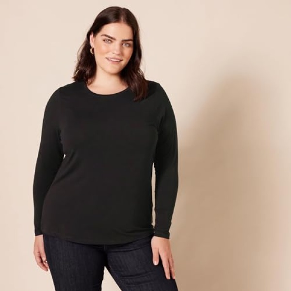 Amazon Essentials Women's Classic-Fit Long-Sleeve Crewneck T-Shirt (Available in Plus Size), Black, Large - Image 4