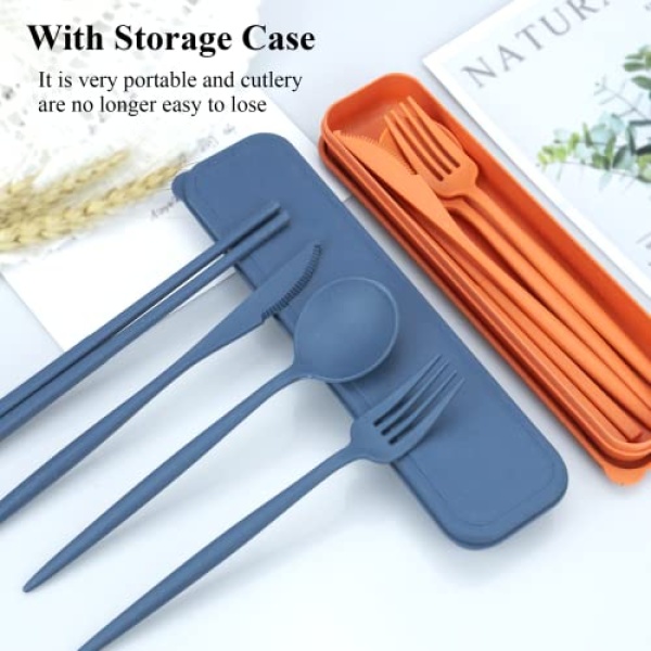 DISSKNIC Reusable Travel Utensils with Case, 4 Sets Wheat Straw Portable Cutlery Set Chopsticks Knives Fork and Spoon for Lunch Box Accessories, Camping Flatware Sets for Daily Use or Outdoor - Image 4