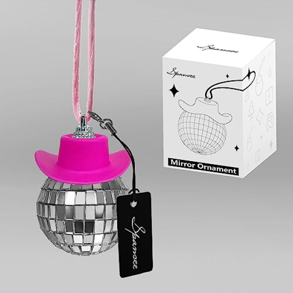 SPANSEE Pink Disco Ball Car Accessory,Disco Mirror Ornament,Disco Cowboy Hat Accessory,Car Ball,Disco Charm,Disco for Car,Cute Accessories - Image 7