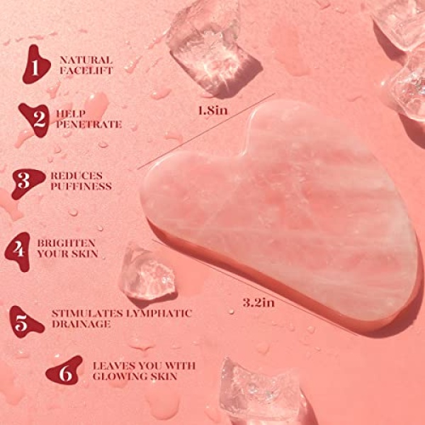 BAIMEI Gua Sha Facial Tool for Self Care, Massage Tool for Face and Body Treatment, Relieve Tensions and Reduce Puffiness, Skin Care Tools for Men Women - Rose Quartz - Image 6