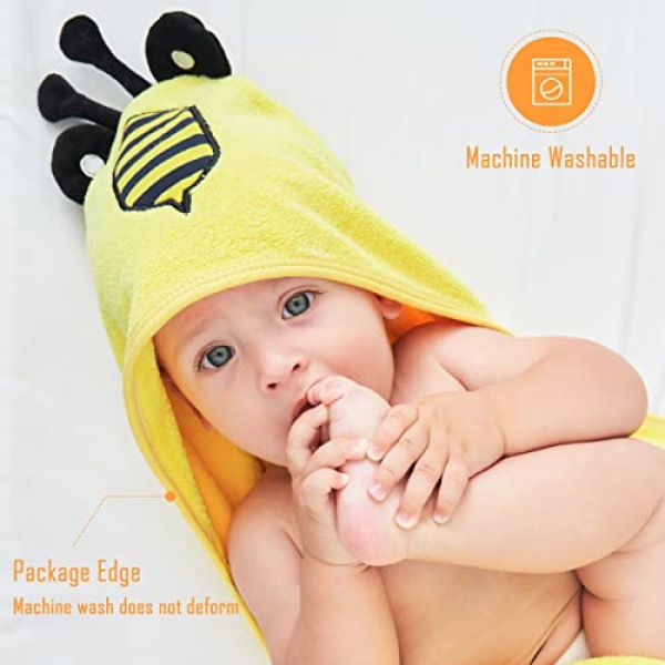 Sunny zzzZZ Baby Hooded Bath Towel and Washcloth Sets, Baby Essentials for Newborn Boy Girl, Baby Shower Towel Gifts for Infant and Toddler - 2 Towel and 8 Washcloths - Yellow Bee and Grey Elephant - Image 3