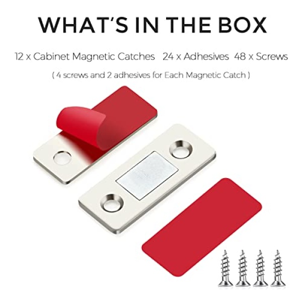 12 Pack Ultra Thin Cabinet Door Catch Stainless Steel Cabinet Magnetic Door Catch Cabinet Magnets Adhesive Drawer Latch Cabinet Magnetic Catch for Kitchen Closet Door Magnet Stick on Cupboard Wardrobe - Image 4