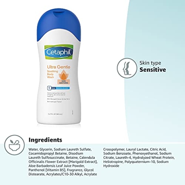 Cetaphil Ultra Gentle Refreshing Body Wash, For Dry to Normal, Sensitive Skin, 16.9oz, with Aloe Vera, Calendula, Vitamin B5, Hypoallergenic, Fragrance Free, Dermatologist Tested - Image 2