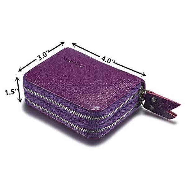 KALMORE Women's Leather RFID Secured Spacious Cute Card Wallet Small Purse, Purple, Two Zippers - Image 4