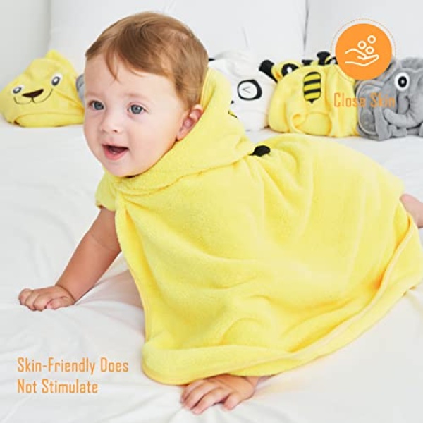 Sunny zzzZZ Baby Hooded Bath Towel and Washcloth Sets, Baby Essentials for Newborn Boy Girl, Baby Shower Towel Gifts for Infant and Toddler - 2 Towel and 8 Washcloths - Yellow Bee and Grey Elephant - Image 5