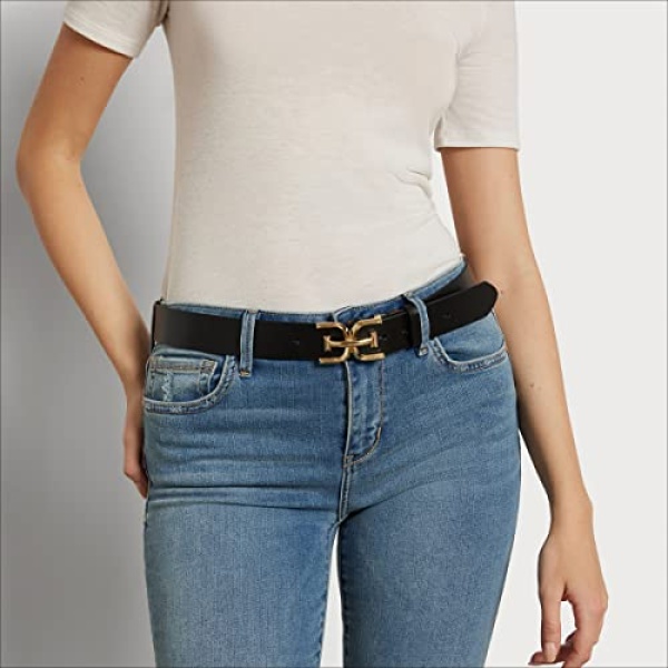 Sam Edelman Women's Double-E Logo Plaque Buckle Jean and Trouser Belt, Black, Small - Image 6