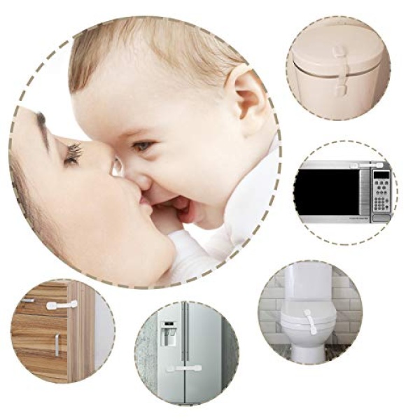 Child Safety Cabinet Locks - (10 Pack) Baby Proofing Latches to Drawer Door Fridge Oven Toilet Seat Kitchen Cupboard Appliance Trash Can with 3M Adhesive - Adjustable Strap No Drill No Tool - Image 2