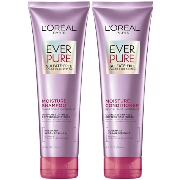 L'Oreal Paris Moisture Shampoo and Conditioner, Rosemary, Sulfate Free, EverPure 1 kit