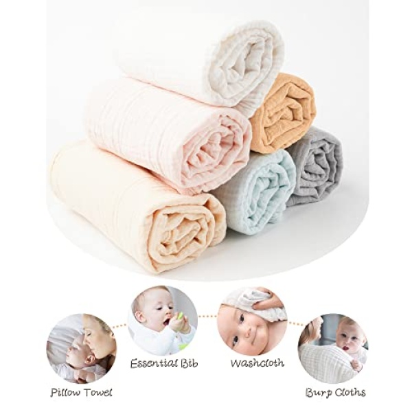 Konssy Muslin Baby Burp Cloths Sets for Unisex- 6 Pack Large 100% Cotton Burping Clothes for Newborn，Baby Girls and Boys - Image 3