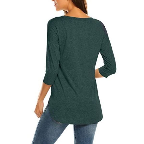 Sherosa Women's Casual 3/4 Sleeve Loose Tunic Tops Scoop Neck T-Shirt (L, Dark Green) - Image 3