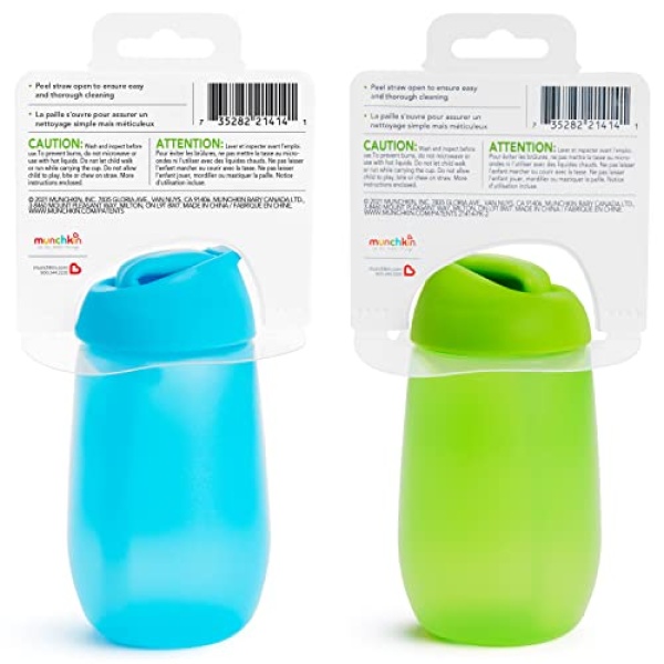 Munchkin® Simple Clean™ Toddler Straw Cup, 10 Ounce, 2 Count (Pack of 1), Blue/Green - Image 2