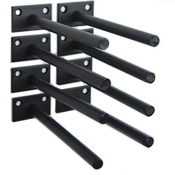 MHMYDZ 8 Pcs 6" Black Solid Steel Floating Shelf Bracket Blind Shelf Supports - Hidden Brackets for Floating Wood Shelves - Concealed Blind Shelf Support – Screws and Wall Plugs Included