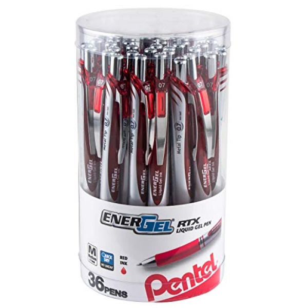 Pentel EnerGel RTX Retractable Liquid Gel Pen Canister, Red Ink, 36pk (BL77PC36B) - Image 7