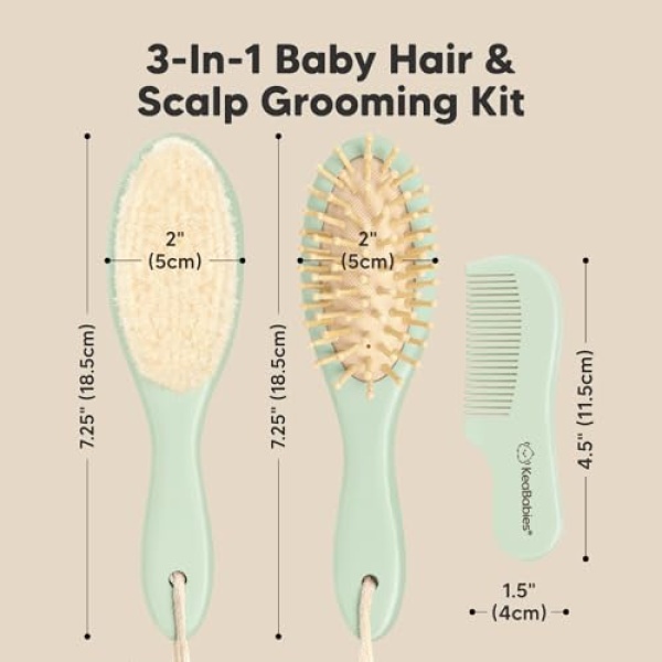 Baby Hair Brush and Comb Set for Newborn - Wooden Baby Hair Brush Set with Soft Goat Bristle, Baby Brush Set for Newborns, Baby Brush and Comb Set Girl, Boy, Toddler Cradle Cap Brush (Oval, Sage) - Image 9