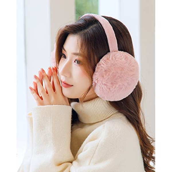 Surakey Winter Women Solid Foldable Earmuffs Girl Ski Adjustable Ear Covers Soft Plush Warmer Fleece Lining for Home(Coffee) - Image 4