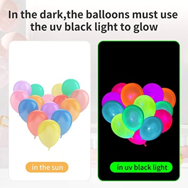 100 Pcs UV Neon Balloons ,Neon Glow Party Balloons UV Black Light Balloons Glow in the dark for Birthday Decorations Wedding Glow Party Supplies Blacklight Reactive Fluorescent Balloons - Image 2