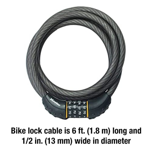 Master Lock Cable Lock, Set Your Own Combination Bike Lock, 6 ft. Long, Black - Image 3