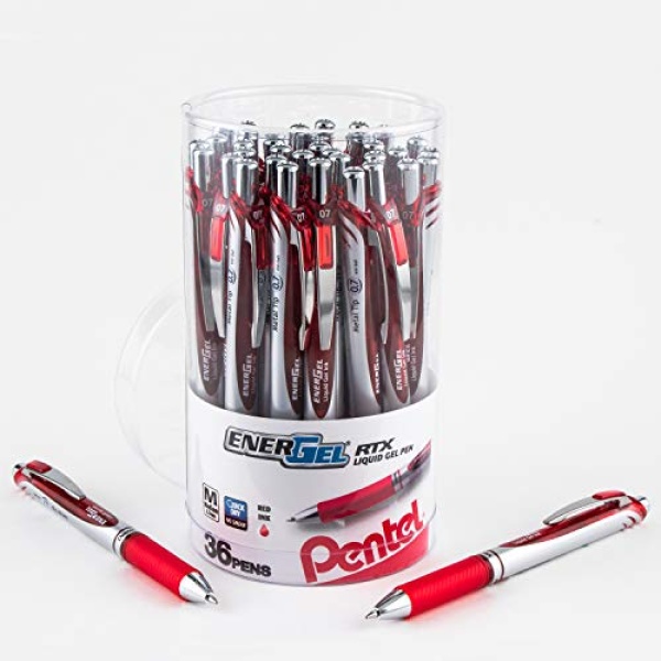 Pentel EnerGel RTX Retractable Liquid Gel Pen Canister, Red Ink, 36pk (BL77PC36B)