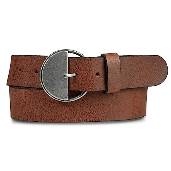 Lucky Brand Women's Half Circle Leather Statement Buckle Belt in Tan, Medium