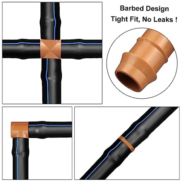 iRunning Drip Irrigation Fittings Barbed Cross Tee for 1/2" Irrigation Tubing(0.600" ID), 14 Pieces Barbed 4 Way Connectors, Drip Line 4 Way Couplings for Drip Sprinkler Garden Lawn Systems - Image 5