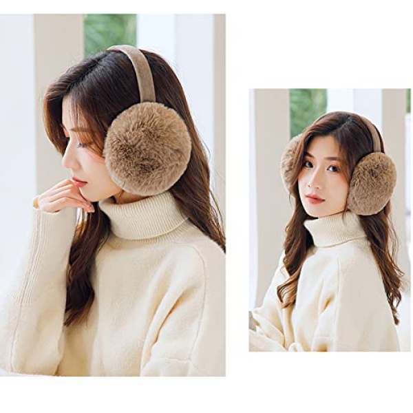 Surakey Winter Women Solid Foldable Earmuffs Girl Ski Adjustable Ear Covers Soft Plush Warmer Fleece Lining for Home(Coffee) - Image 6