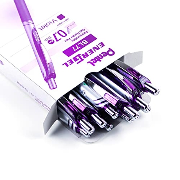 Pentel EnerGel XM BL77 - Retractable Liquid Gel Ink Pen - 0.7mm - 54% Recycled - Purple - Box of 12 - Image 3